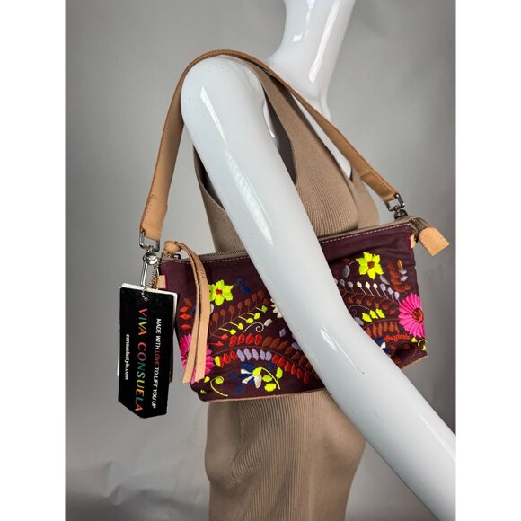 Consuela Vibrant Floral Embroidered Crossbody Bag With Leather Strap & Heart Pil - Picture 2 of 16